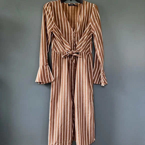 Blu Pepper Dresses | Blu Pepper, Size Small Womens Dress Tie Front, Brown with White Stripes | Color: Tan/White | Size: S | Pm-37448783'S Closet